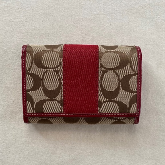 Coach Handbags - Coach Signature Bifold Wallet - Beige & Red